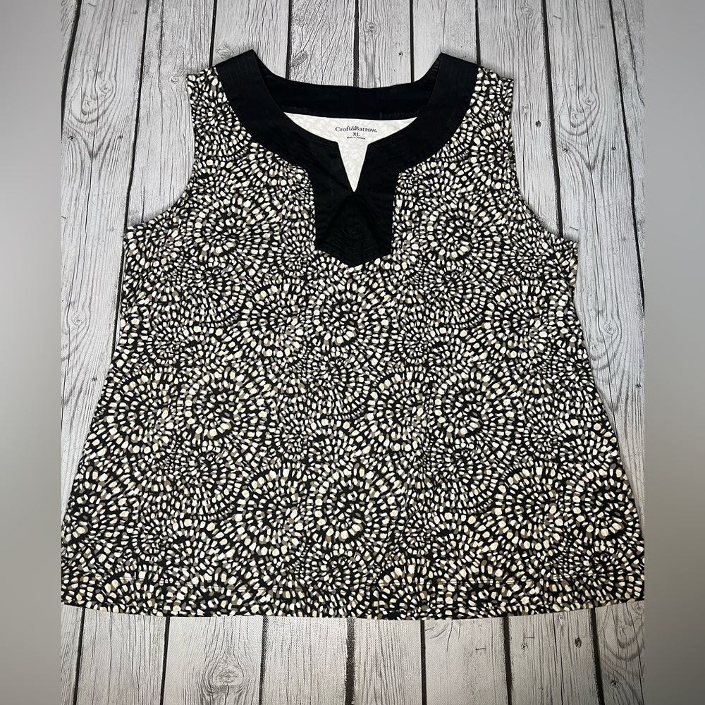 Croft & Barrow Printed Woven-Trim Top